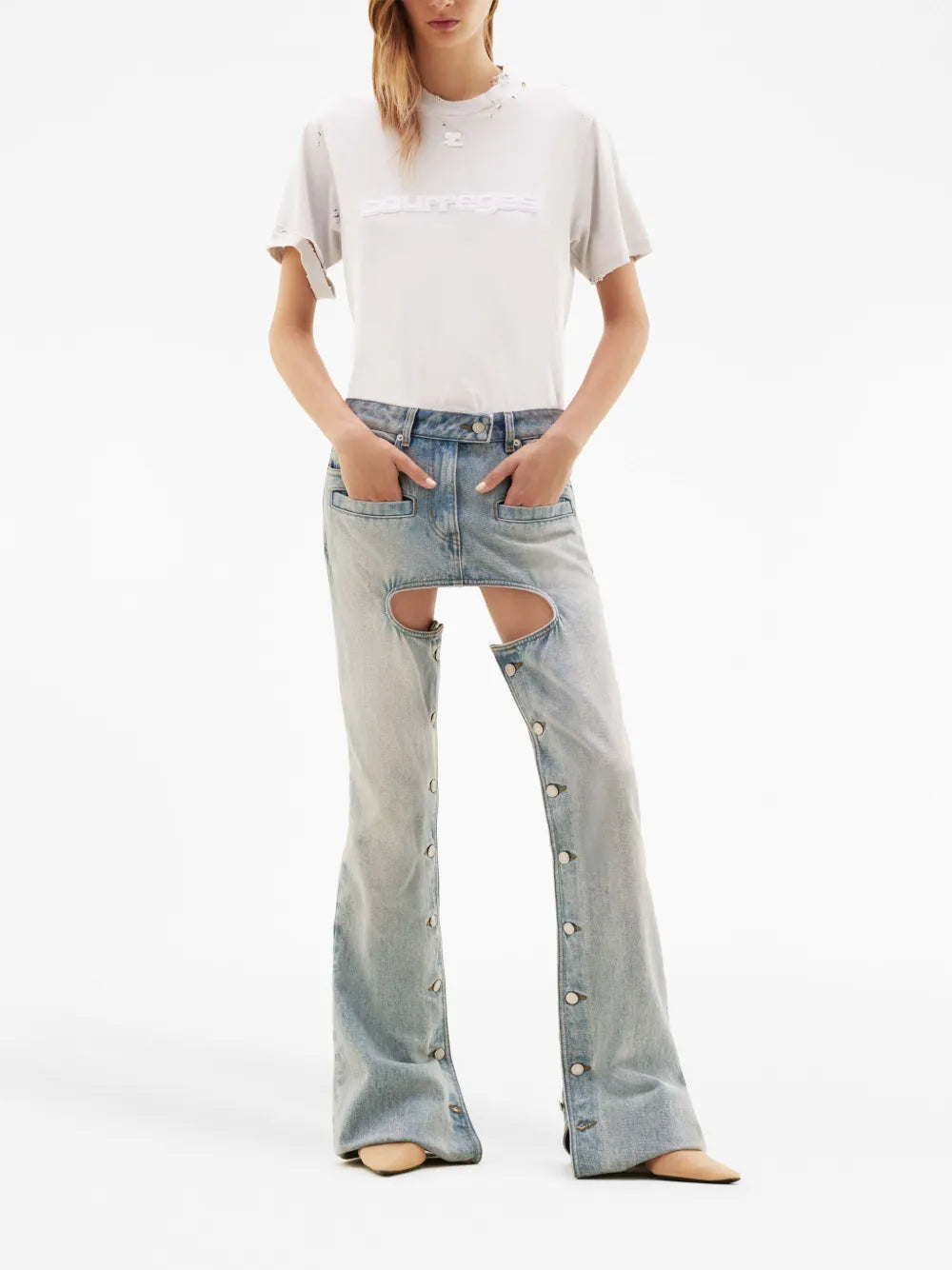 Cut-Out Flared Denim Trousers