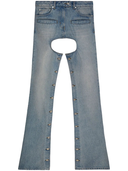 Cut-Out Flared Denim Trousers