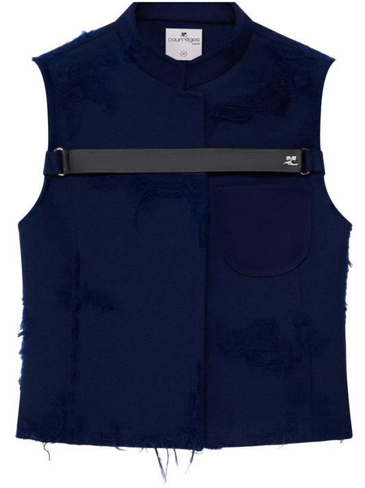 Distressed-Effect Strap-Detailed Jacket