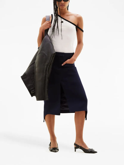 Suspenders Midi Twill Skirt