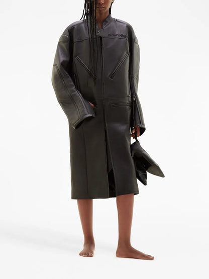 Logo-Debossed Leather Coat