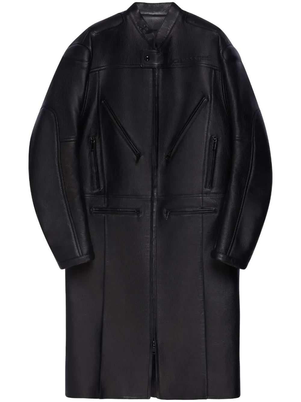 Logo-Debossed Leather Coat