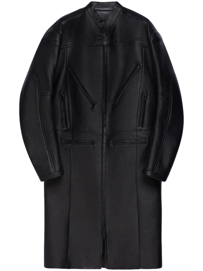 Logo-Debossed Leather Coat