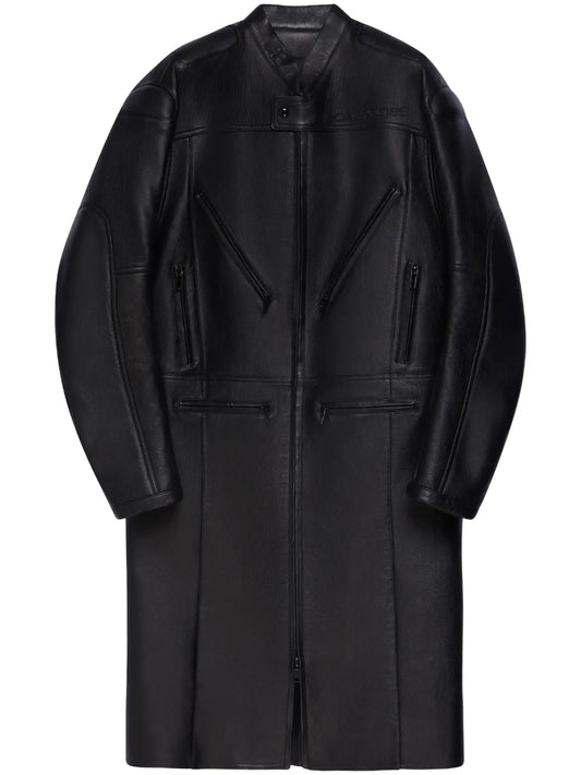 Logo-Debossed Leather Coat