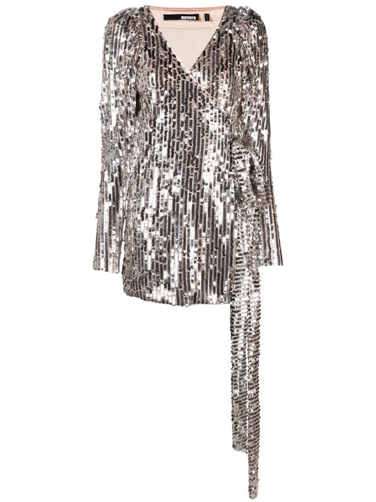 Sequin-Embellished V-Neck Dress
