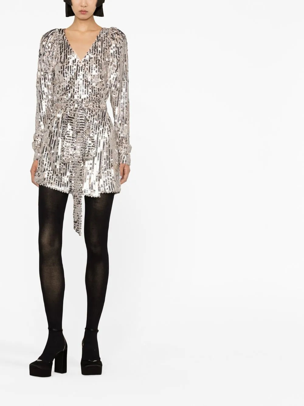 Sequin-Embellished V-Neck Dress