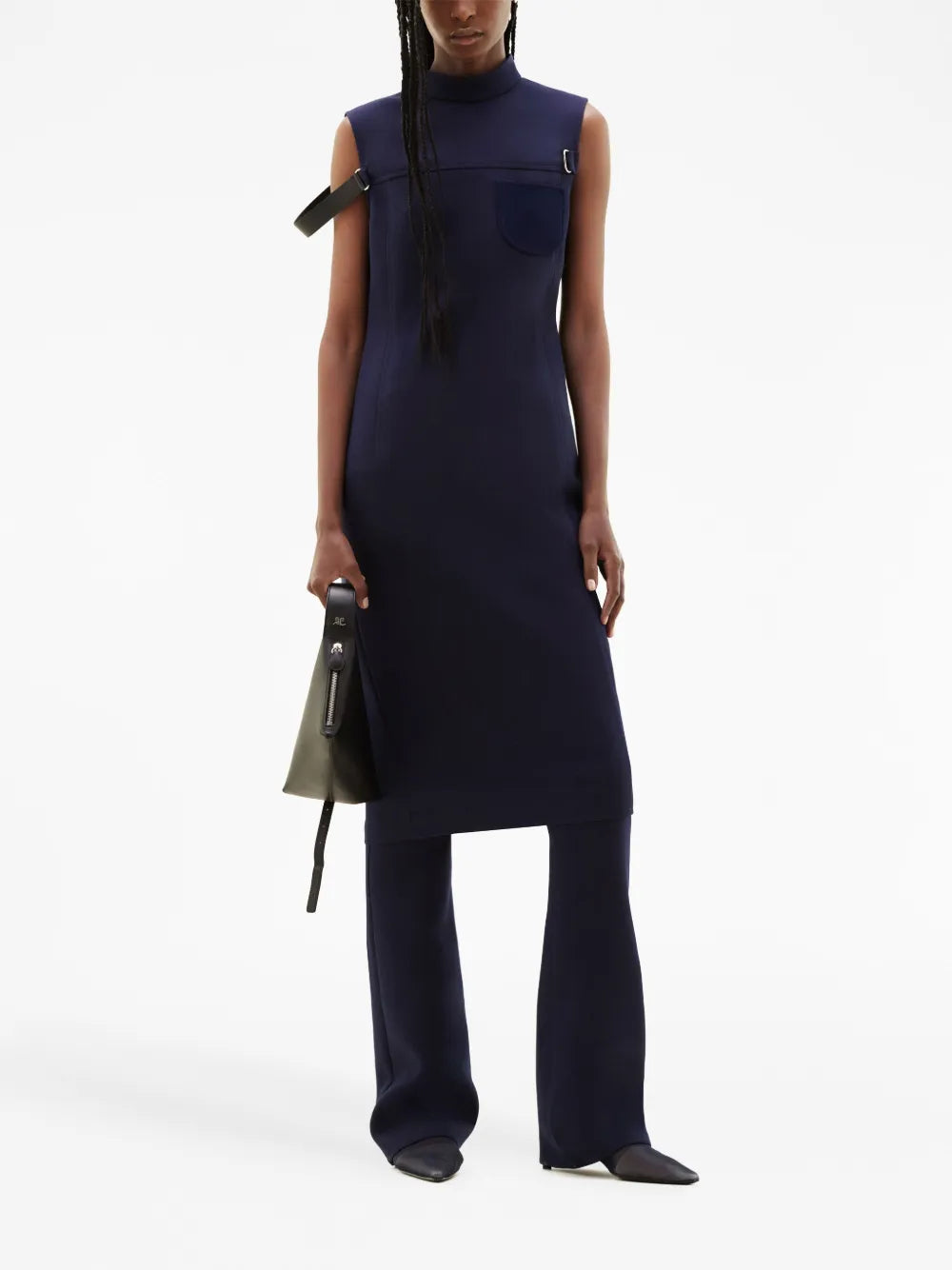 Strap-Detailed Twill Midi Dress