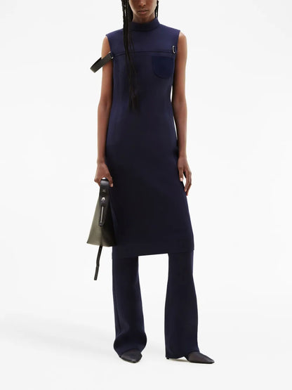 Strap-Detailed Twill Midi Dress