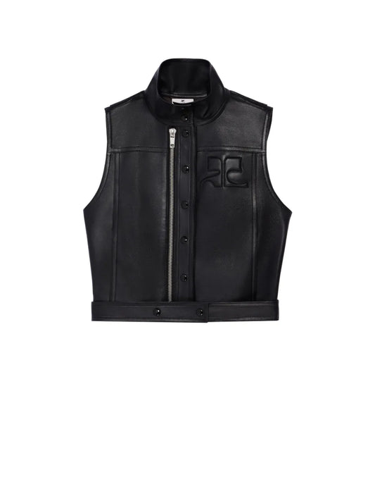 Logo-Embossed Zip-Up Leather Gilet