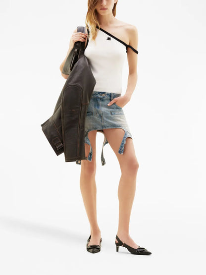 Cut-Out Denim Miniskirt