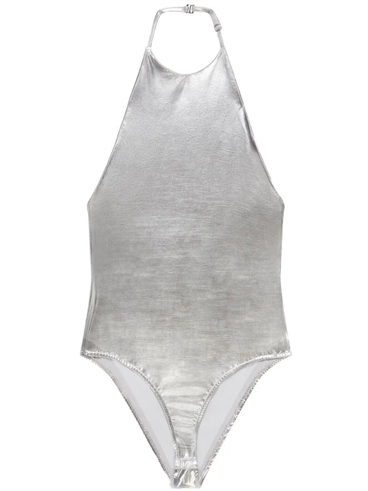 Logo-Embroidered Metallic-Effect Bodysuit