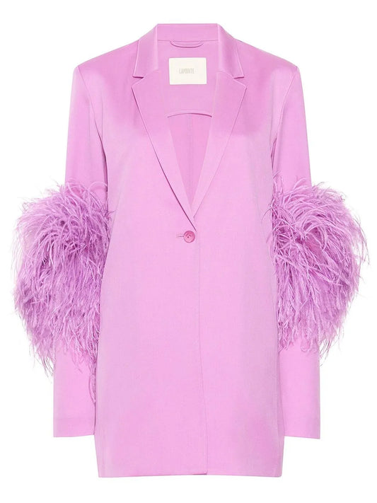 Feather-Trim Single-Breasted Blazer