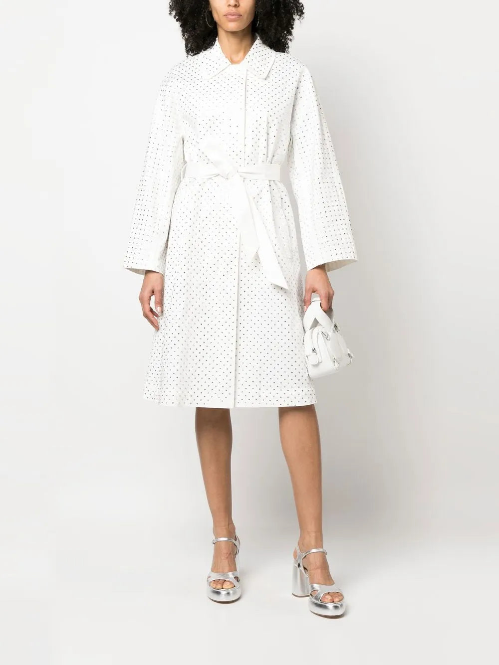 Rhinestone-Embellished Cotton Trench Coat