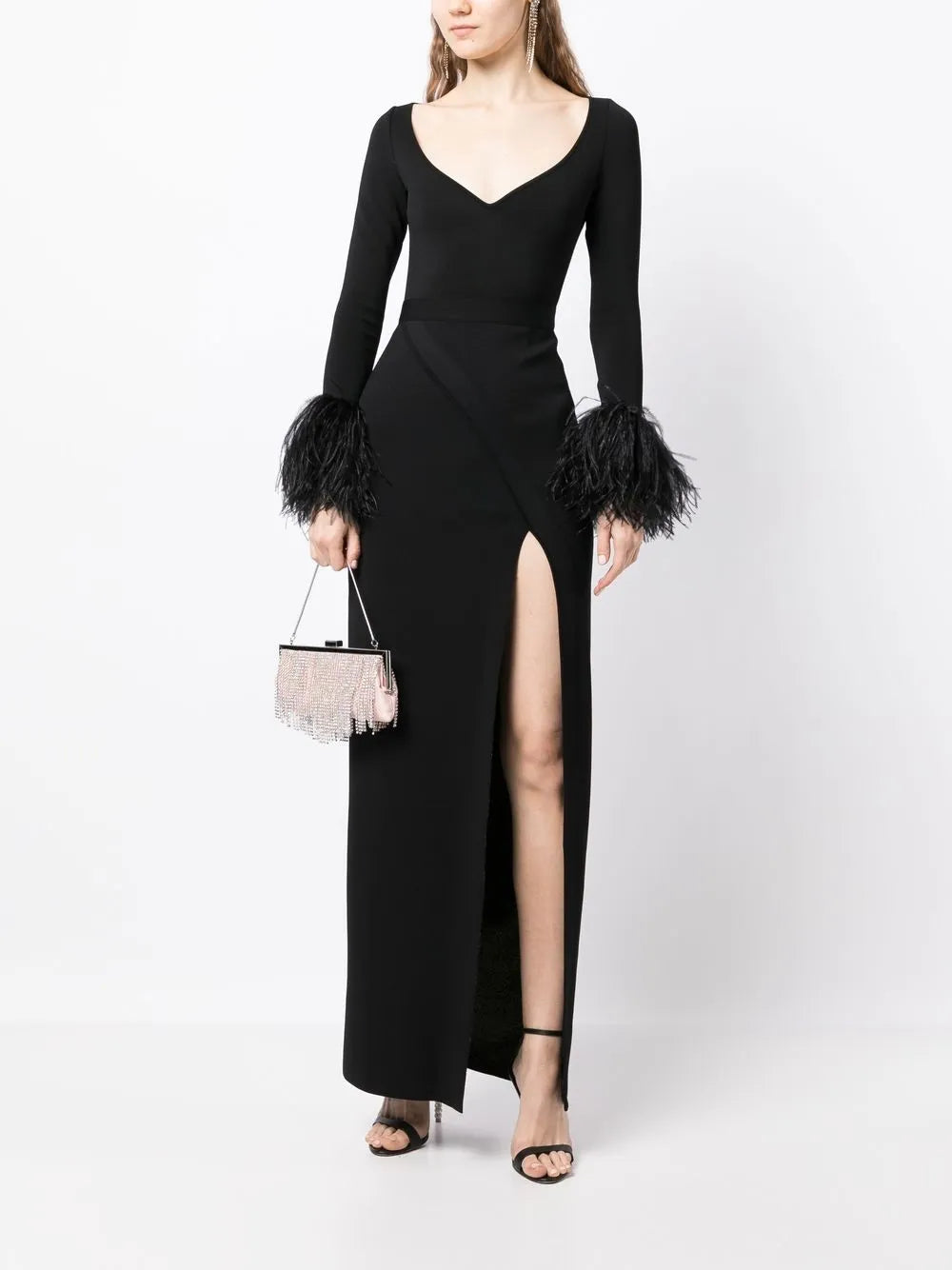 Feather-Trim Gown