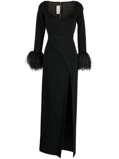 Feather-Trim Gown