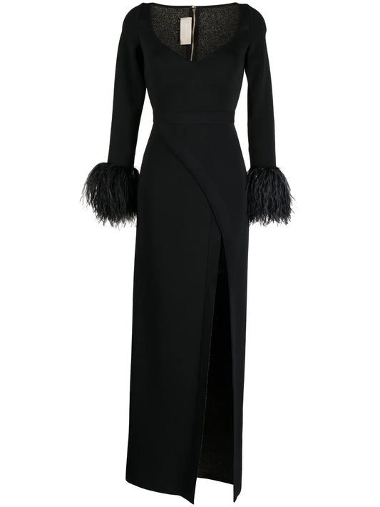 Feather-Trim Gown