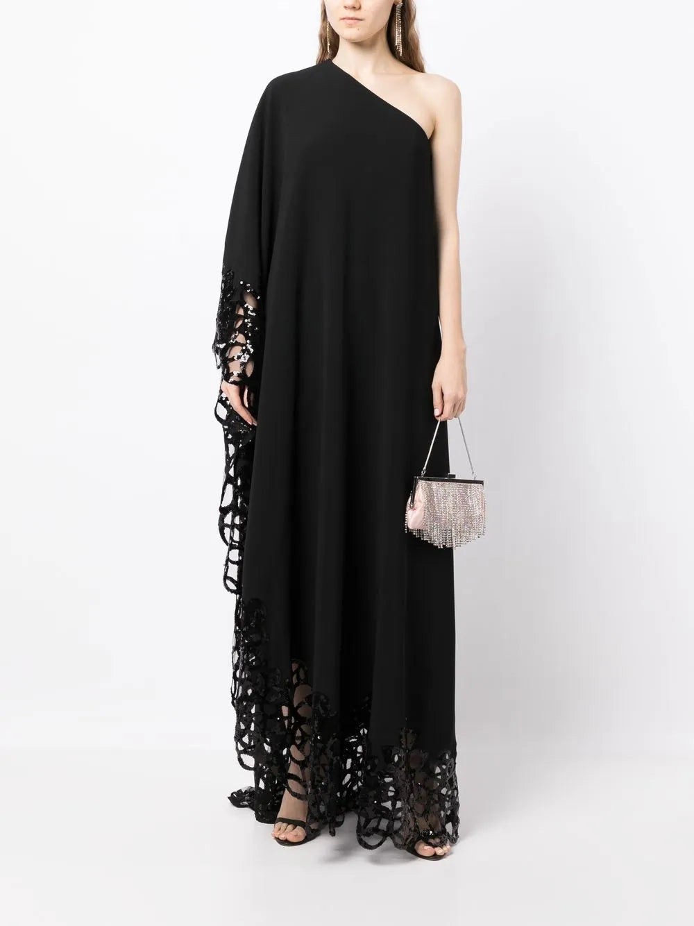 Sequin-Embellished One-Shoulder Gown