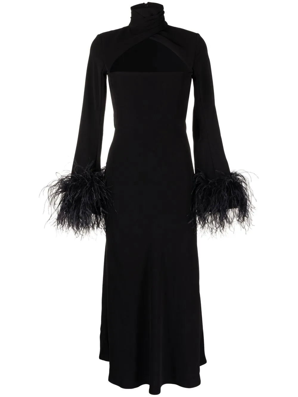 Odessa Feather-Trim Midi Dress