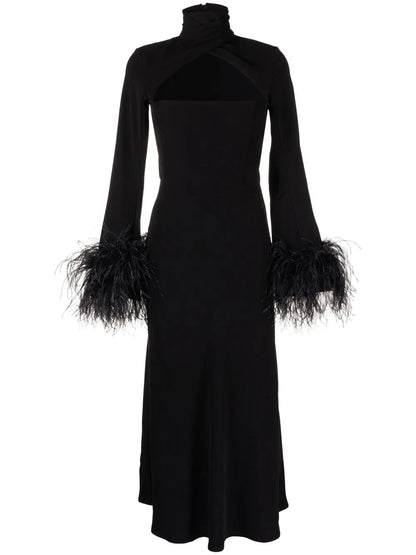 Odessa Feather-Trim Midi Dress