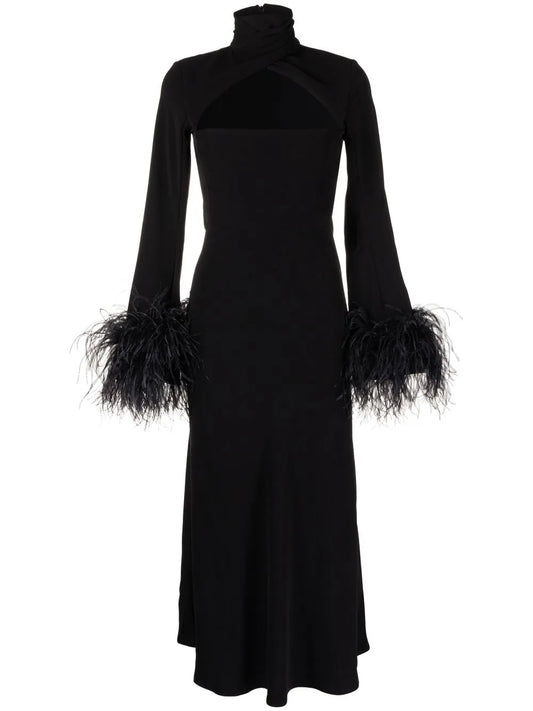 Odessa Feather-Trim Midi Dress