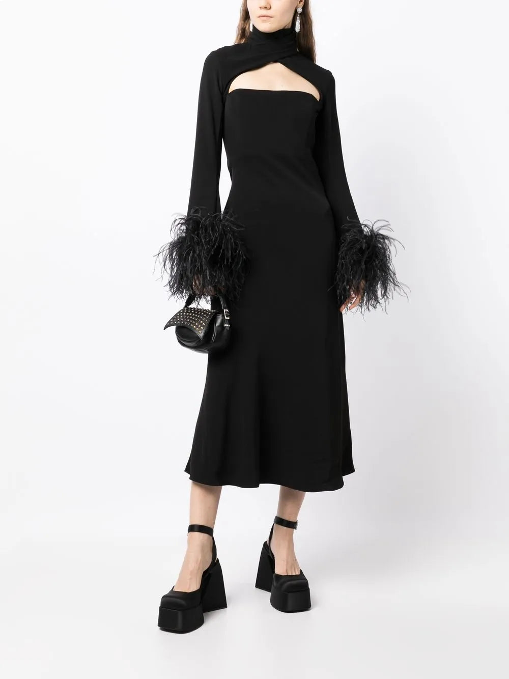 Odessa Feather-Trim Midi Dress