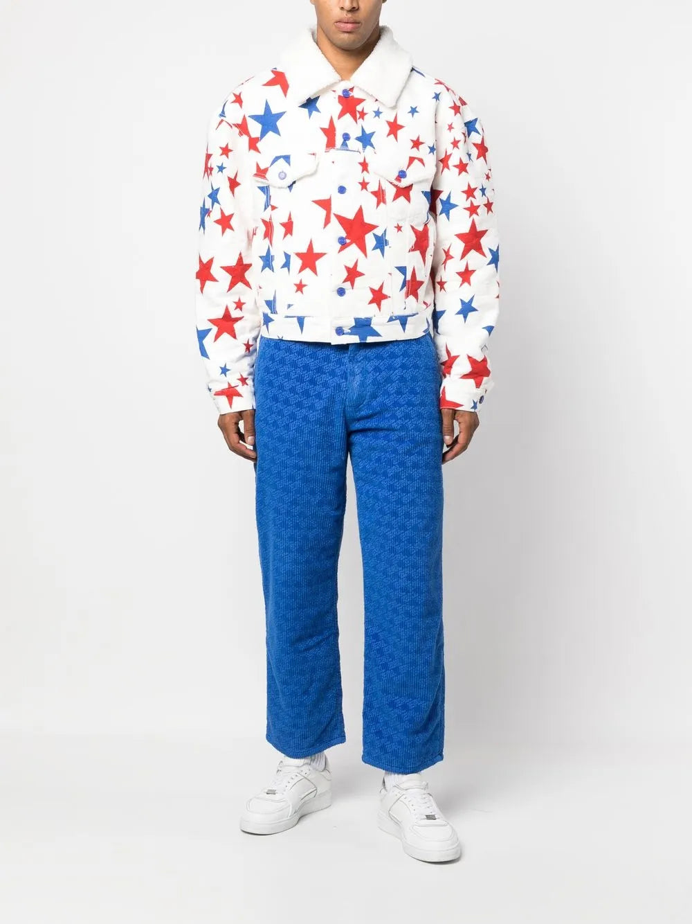 Star Print Faux-Fur Collar Denim Jacket