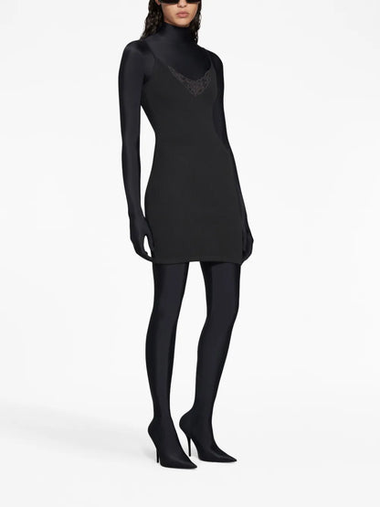 Lace-Trim Ribbed Minidress