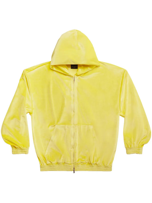 Velvet-Effect Zip-Up Hoodie