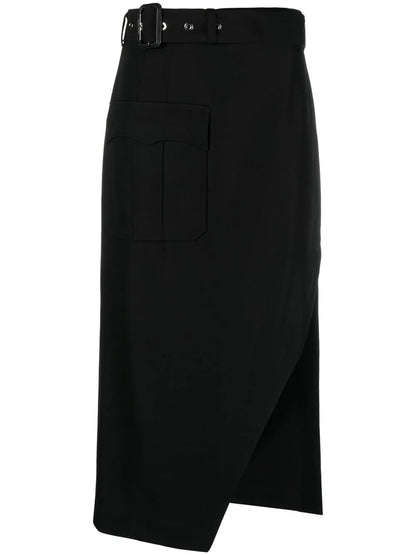 Belted-Waist Mid-Length Skirt