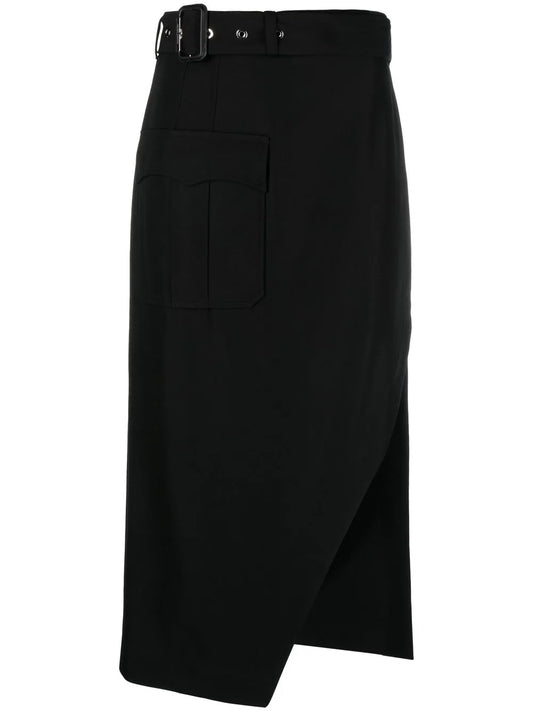 Belted-Waist Mid-Length Skirt