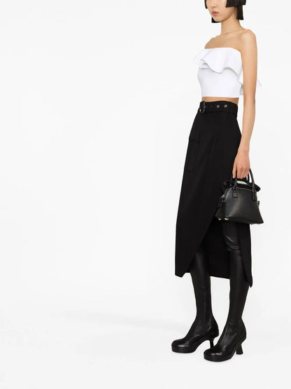 Belted-Waist Mid-Length Skirt