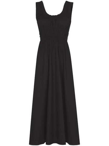 Gathered Poplin Midi Dress
