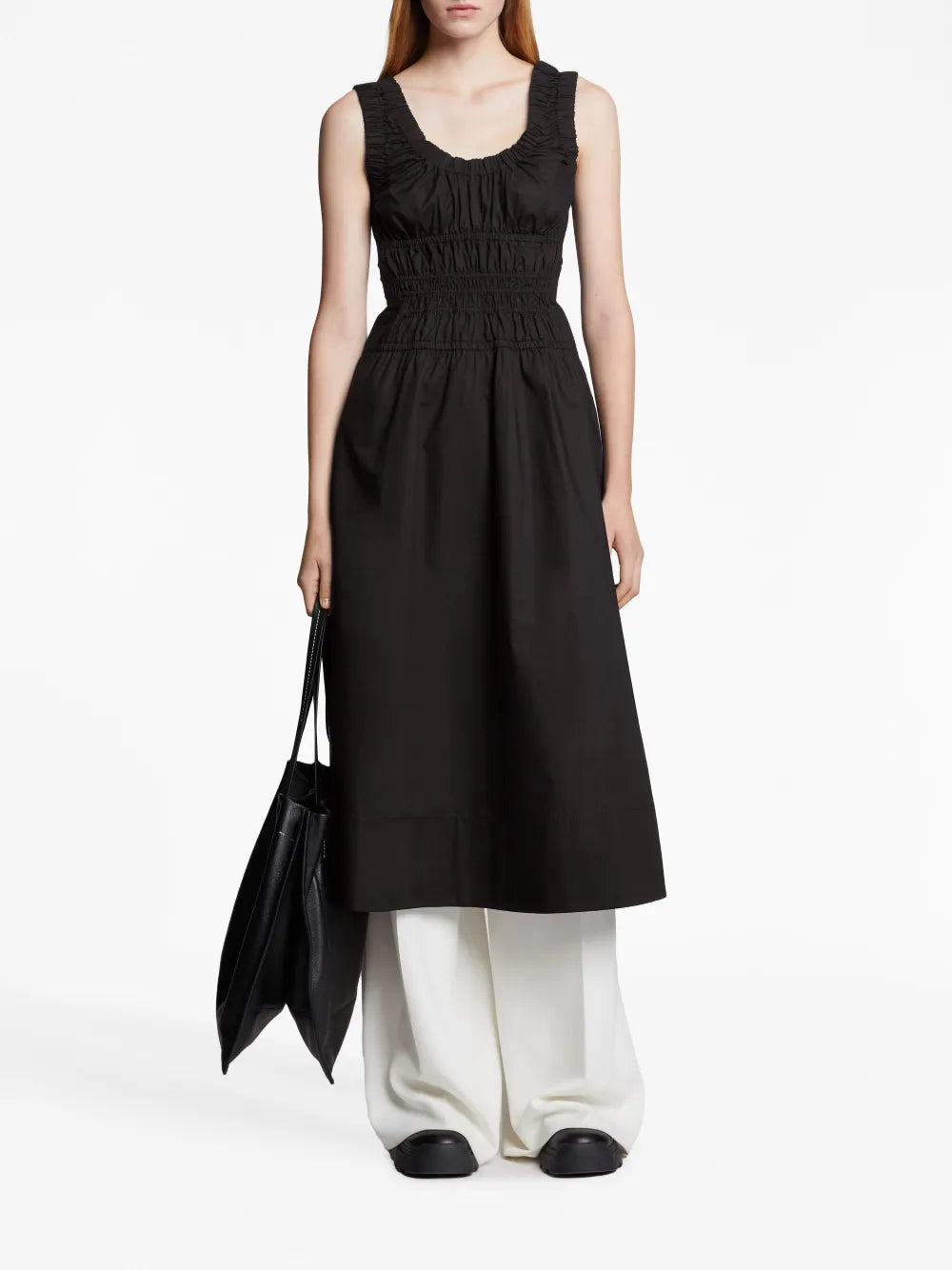 Gathered Poplin Midi Dress