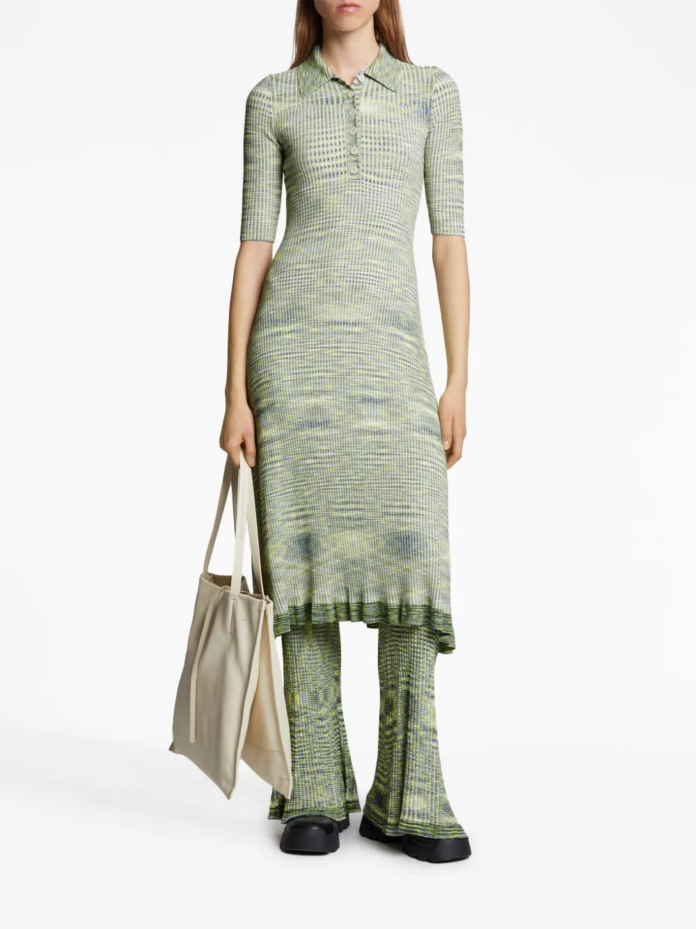 Space Dye Ribbed-Knit Polo Dress