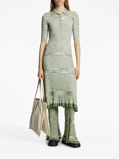 Space Dye Ribbed-Knit Polo Dress