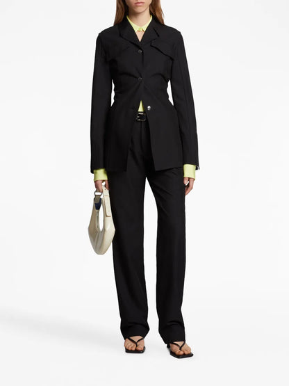 Notched-Lapels Button-Down Blazer