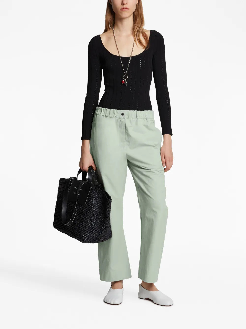 Straight-Leg Cotton-Blend Trousers