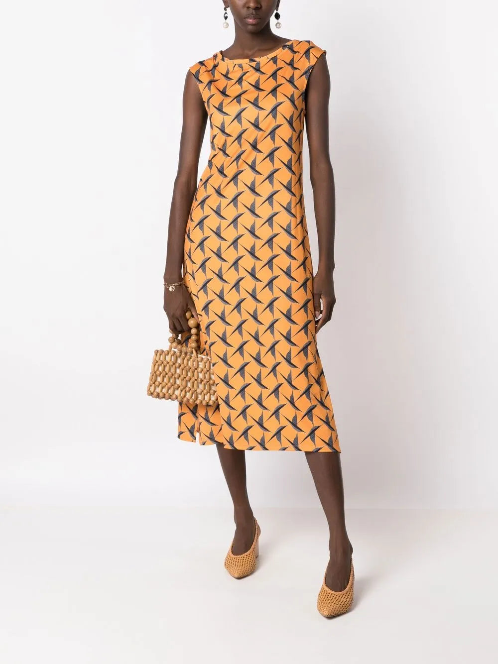 Zababa Bird-Print Midi Dress