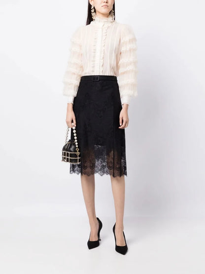 Ruffled Mulberry Silk Blouse