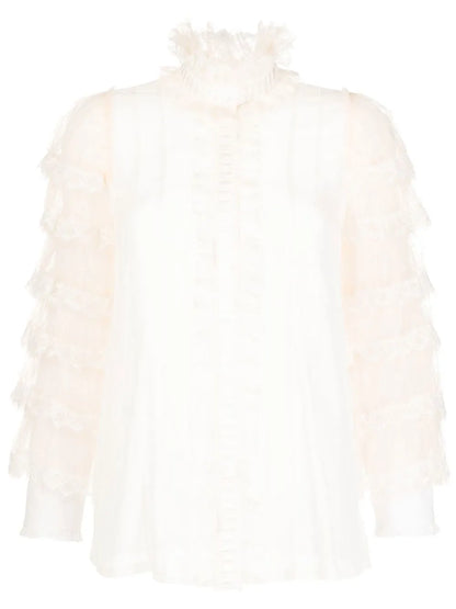 Ruffled Mulberry Silk Blouse