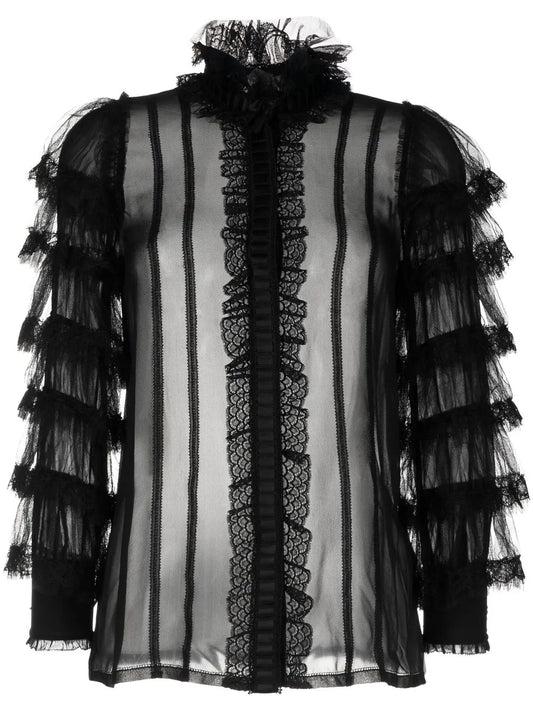 Ruffled Mulberry Silk Blouse