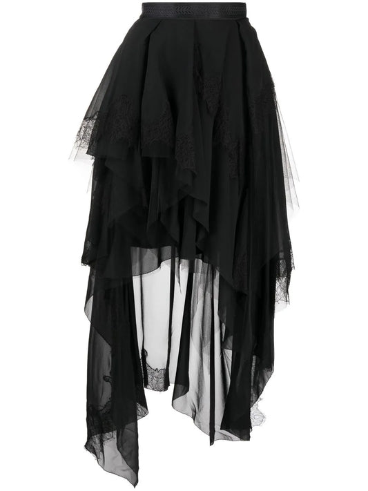 Genisis Asymmetric Tulle-Ruffle Skirt