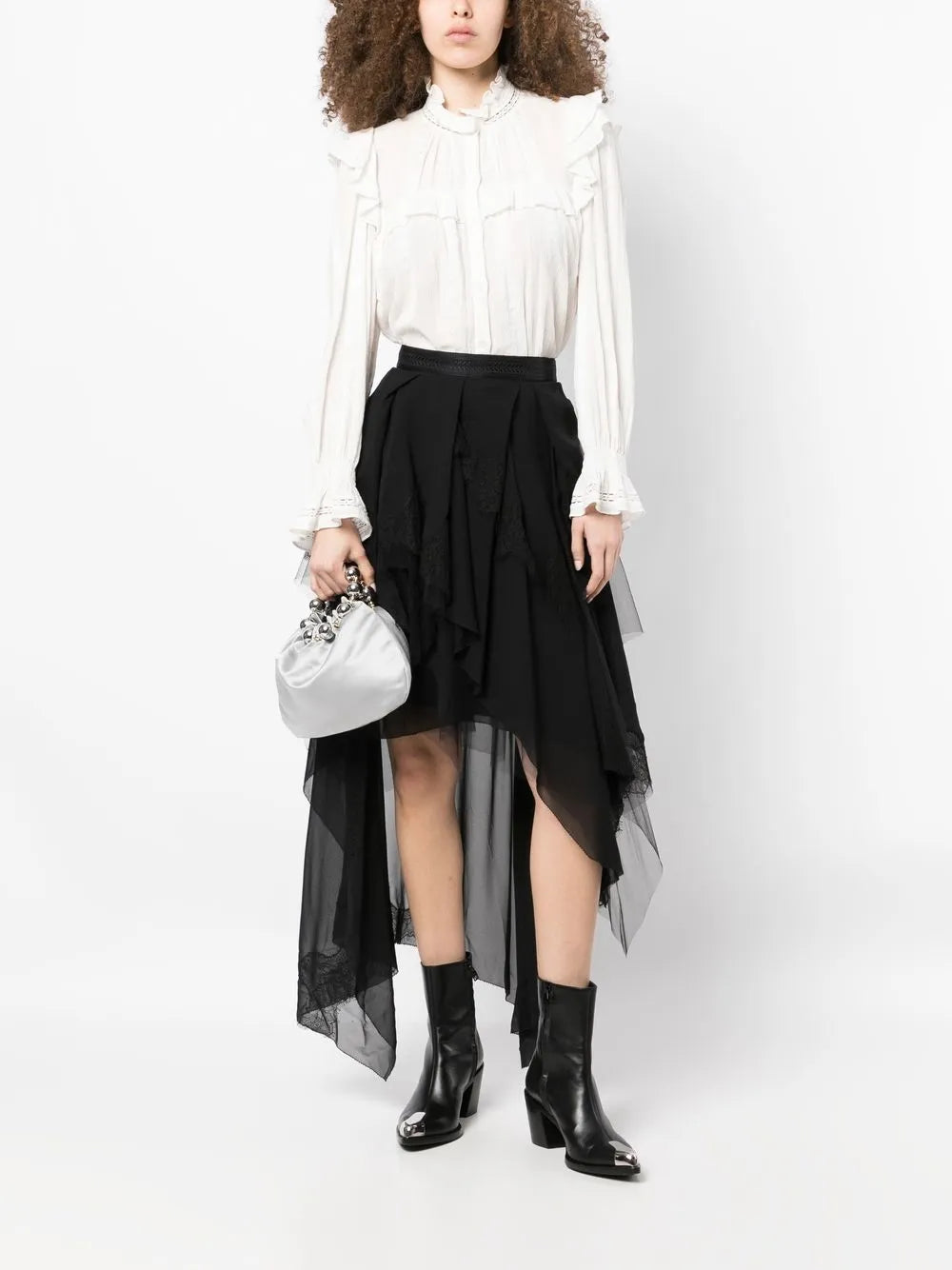 Genisis Asymmetric Tulle-Ruffle Skirt