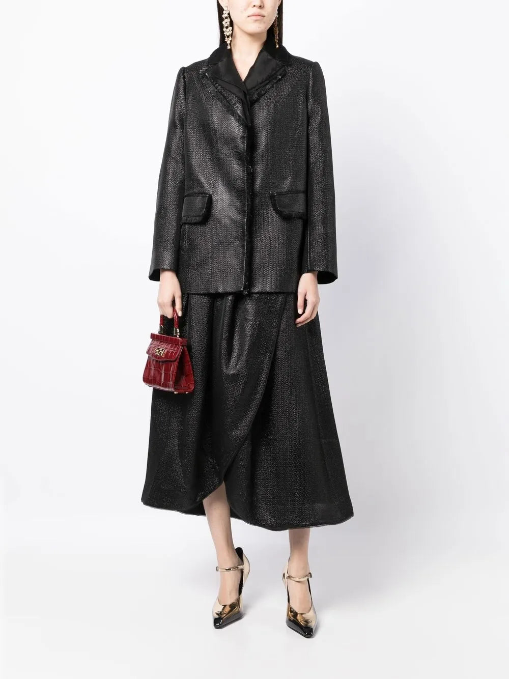 Metallic Fringed-Trim Blazer