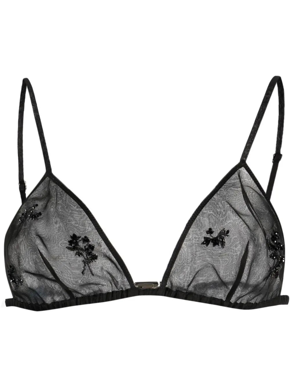 Embroidered-Detail Sheer Silk Bralette