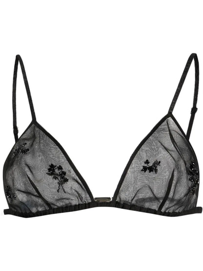 Embroidered-Detail Sheer Silk Bralette