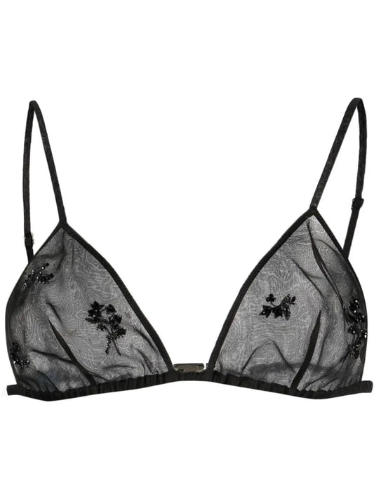 Embroidered-Detail Sheer Silk Bralette
