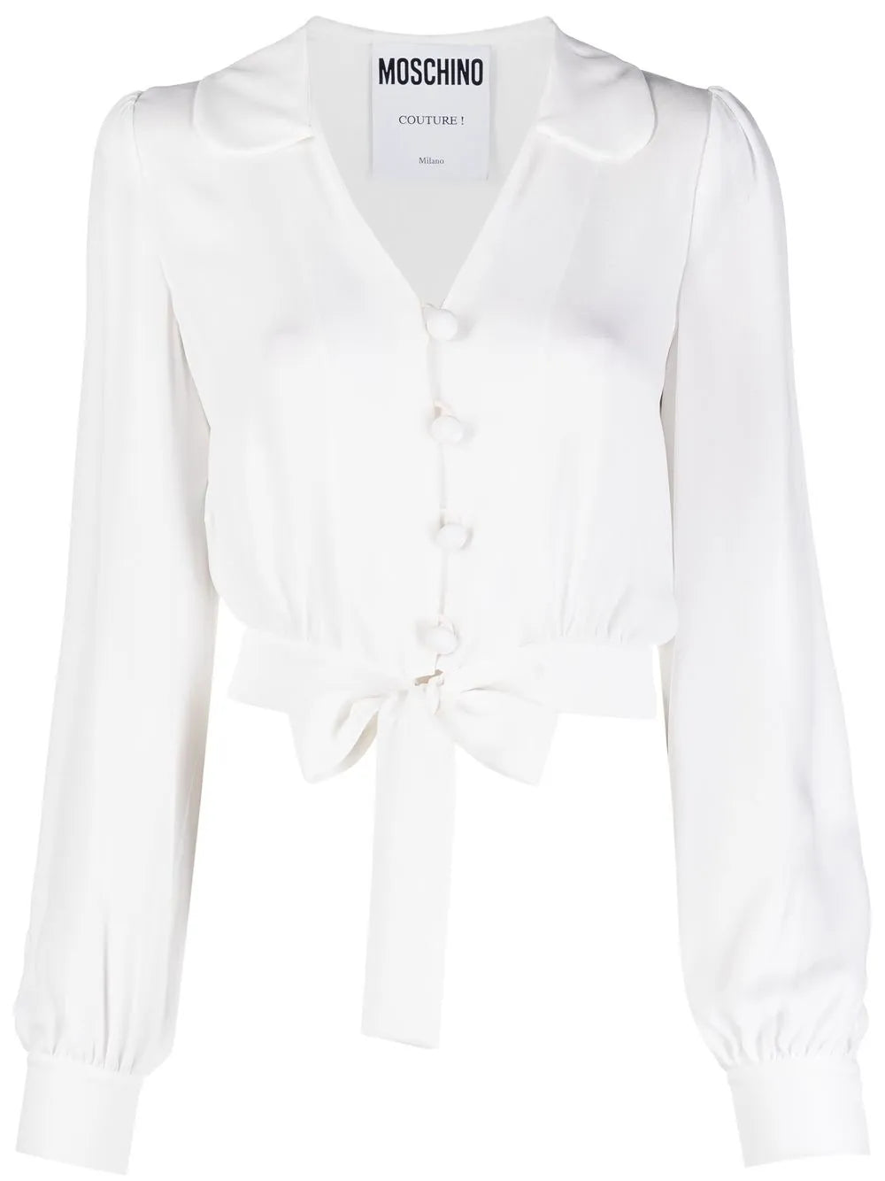 Cropped Tied-Hem Silk Blouse