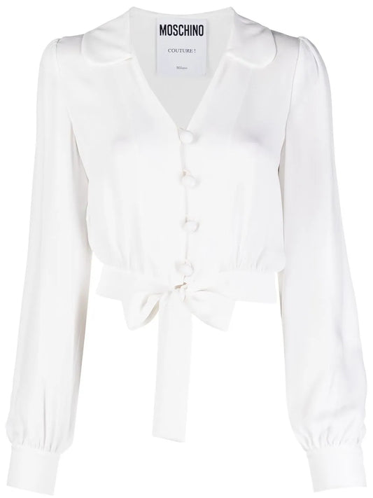 Cropped Tied-Hem Silk Blouse