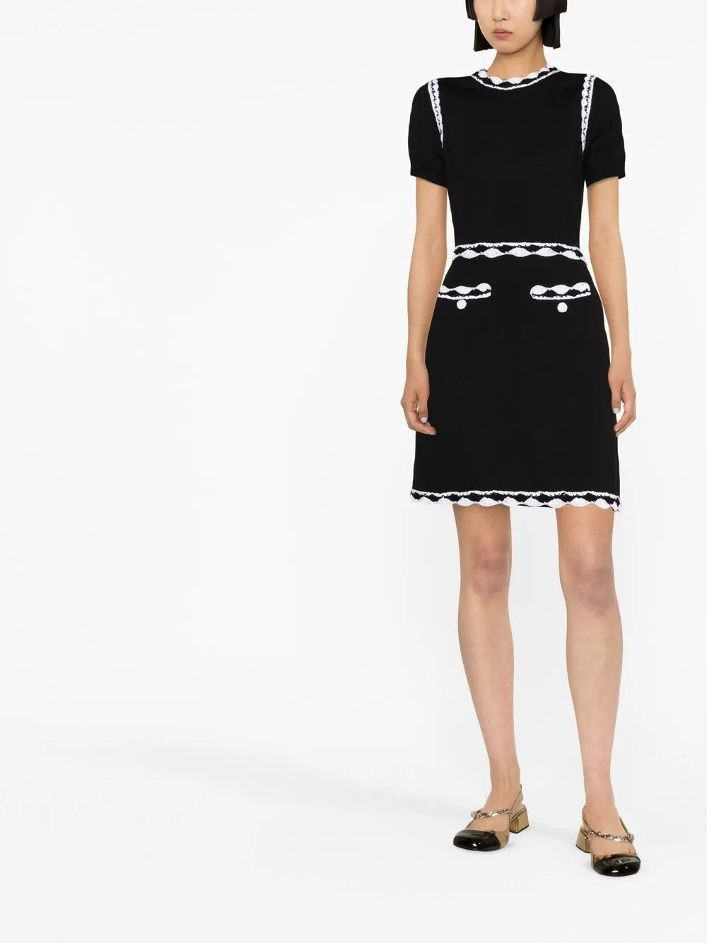 Lace-Trim Knitted Dress